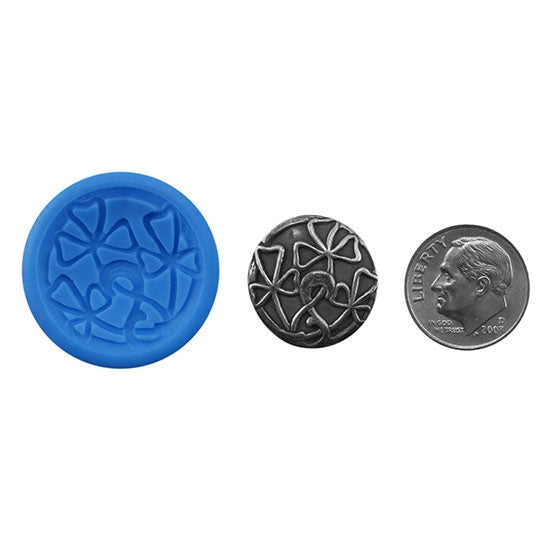 Ready Mold - Woven Clovers  Blue Ready Mold, Silver Sample with Dime