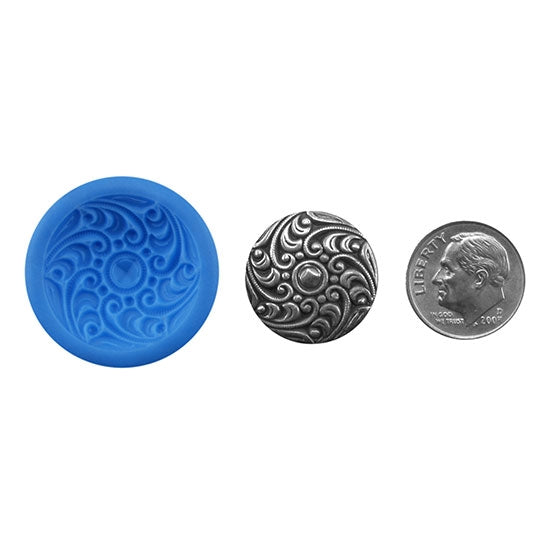 Ready Mold - Paisley Vines  Blue Ready Mold, Silver Sample with Dime