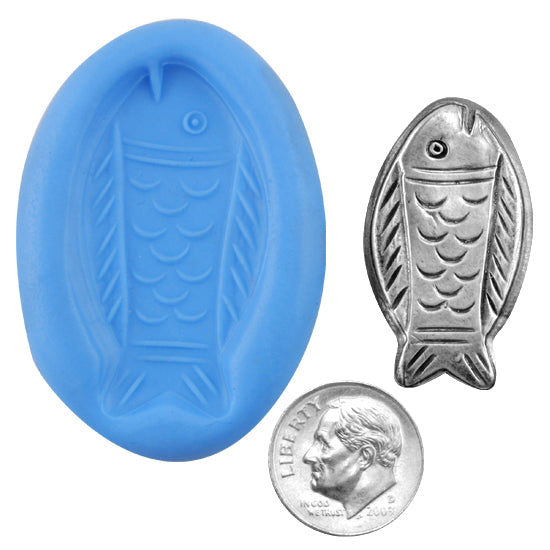 Ready Mold - Pisces Petroglyph  Blue Ready Mold, Silver Sample with Dime