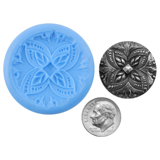 Ready Mold - Elegant Blossom  Blue Ready Mold, Silver Sample with Dime