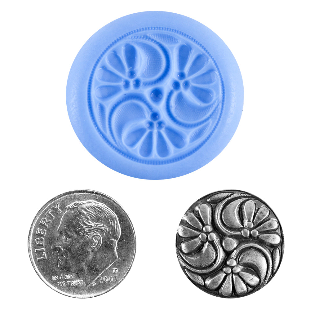 Ready Mold - Spinning Daisies  Blue Ready Mold, Silver Sample with Dime