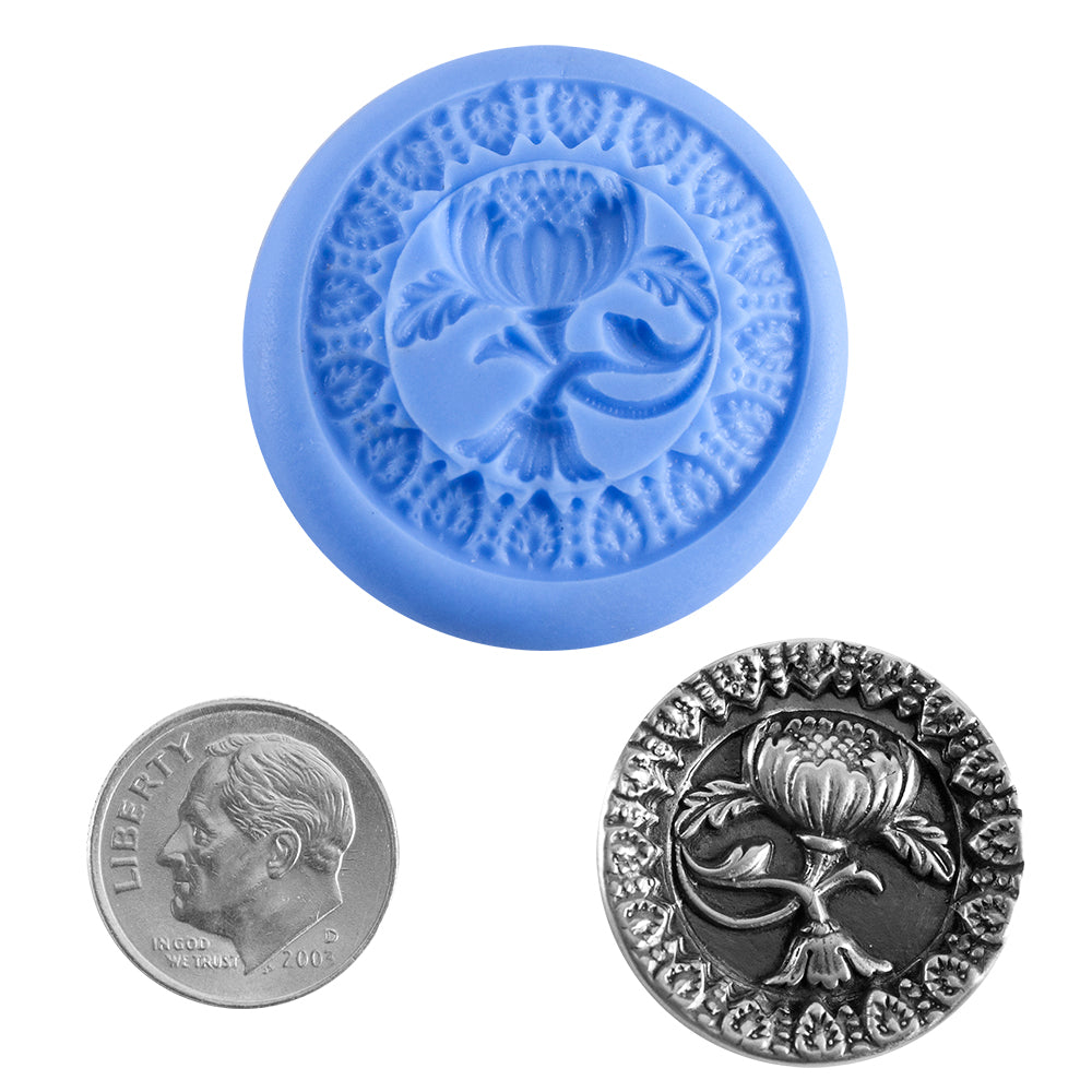 Ready Mold - Corn Poppy - Small  Blue Ready Mold, Silver Sample with Dime