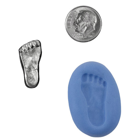 Ready Mold - Footprint in the Sand  Blue Ready Mold, Silver Sample with Dime