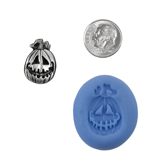 Ready Mold - Carved Pumpkin  Blue Ready Mold, Silver Sample with Dime