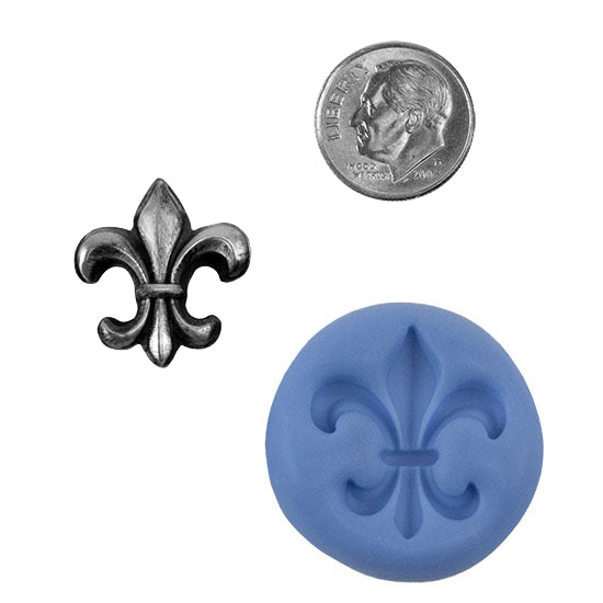 Ready Mold - Elegant Fleur de Lis  Blue Ready Mold, Silver Sample with Dime