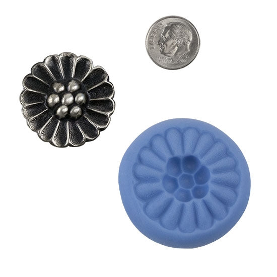 Ready Mold - Country Flower  Blue Ready Mold, Silver Sample with Dime