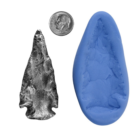 Ready Mold - Large Arrowhead  Blue Ready Mold, Silver Sample with Dime