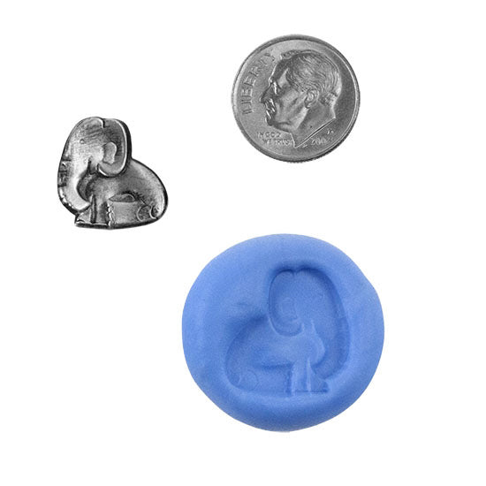 Ready Mold - Sitting Elephant  Blue Ready Mold, Silver Sample with Dime