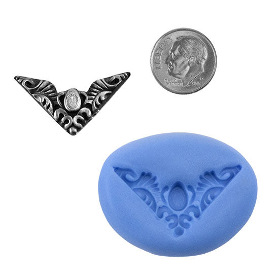 Ready Mold - Art Nouveau Framework Blue Mold, Silver Sample with Dime