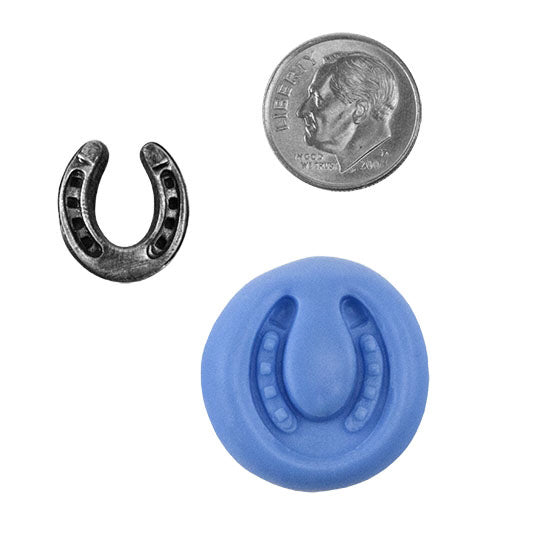 Ready Mold - Horseshoe  Blue Ready Mold, Silver Sample with Dime