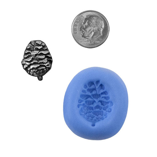 Ready Mold - Lone Pine Cone  Blue Ready Mold, Silver Sample with Dime