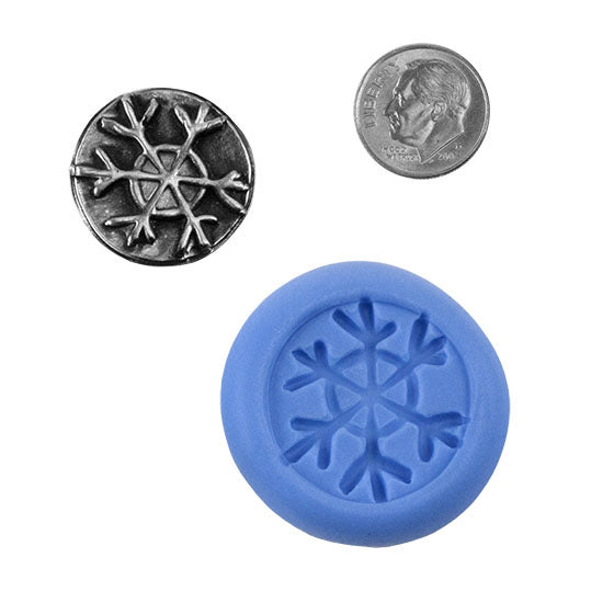 Ready Mold - Rustic Snowflake  Blue Ready Mold, Silver Sample with Dime