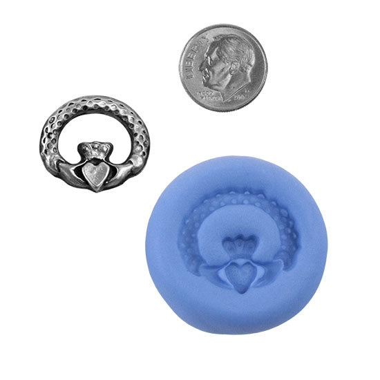 Ready Mold - Claddagh  Blue Ready Mold, Silver Sample with Dime