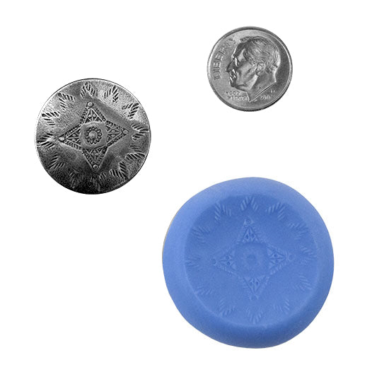 Ready Mold - Indian Shield  Blue Ready Mold, Silver Sample with Dime