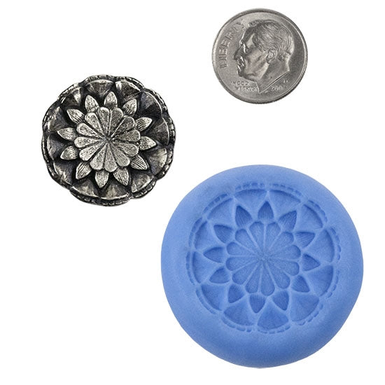 Ready Mold - Flower Burst  Blue Ready Mold, Silver Sample with Dime