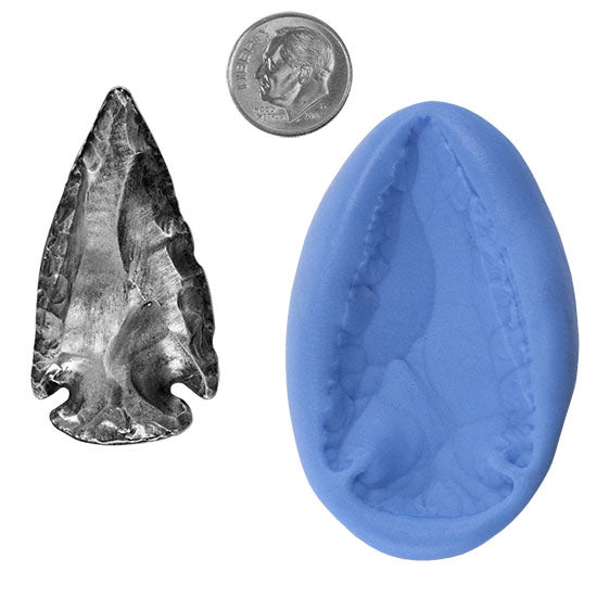 Ready Mold - Medium Arrowhead  Blue Ready Mold, Silver Sample with Dime