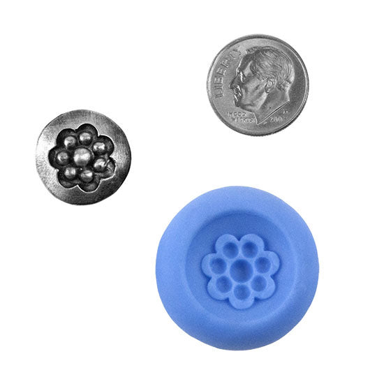 Ready Mold - Dotted Daisy  Blue Ready Mold, Silver Sample with Dime