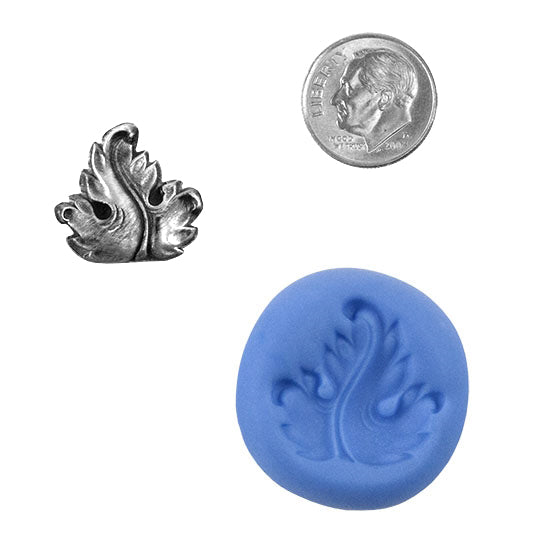 Ready Mold - Flaming Leaf  Blue Ready Mold, Silver Sample with Dime