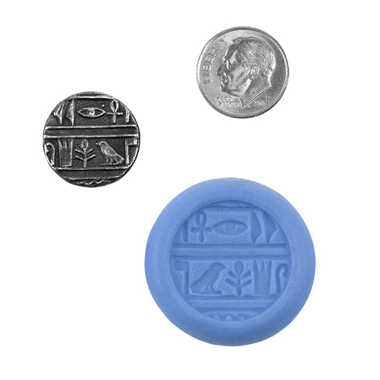 Ready Mold - Egyptian Writing  Blue Ready Mold, Silver Sample with Dime