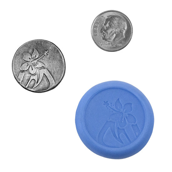 Ready Mold - Hibiscus  Blue Ready Mold, Silver Sample with Dime