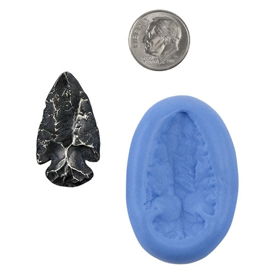 Ready Mold - Small Arrowhead  Blue Ready Mold, Silver Sample with Dime