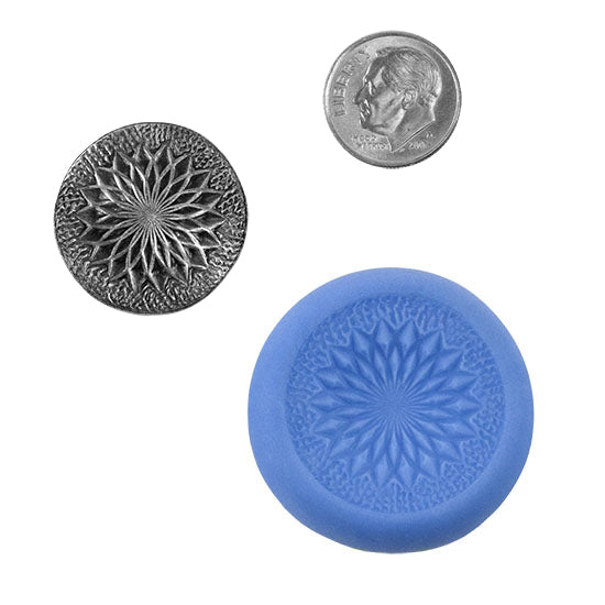 Ready Mold - Mandala  Blue Ready Mold, Silver Sample with Dime