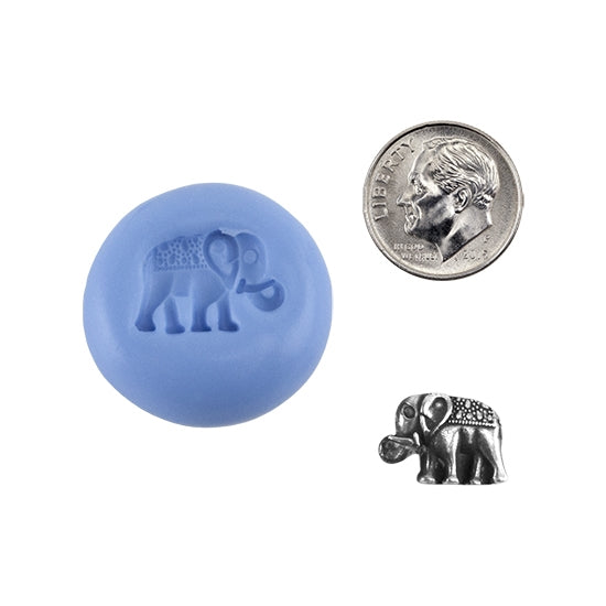 Ready Mold - Mehndi Elephant  Blue Ready Mold, Silver Sample with Dime