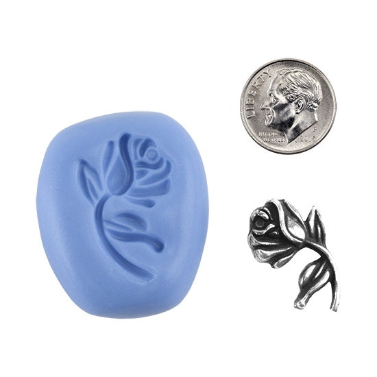 Ready Mold - Lone Rose  Blue Ready Mold, Silver Sample with Dime