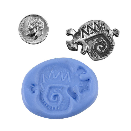 Ready Mold - Southwestern Gecko  Blue Ready Mold, Silver Sample with Dime