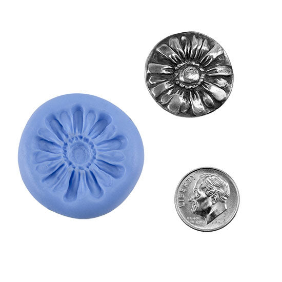 Ready Mold - Zinnia  Blue Ready Mold, Silver Sample with Dime