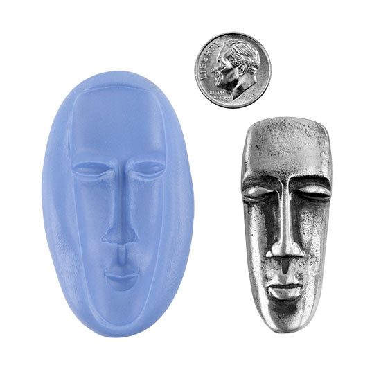 Ready Mold - Moai  Blue Ready Mold, Silver Sample with Dime