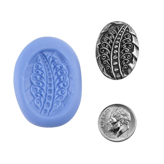 Ready Mold - Feathered Fern  Blue Ready Mold, Silver Sample with Dime