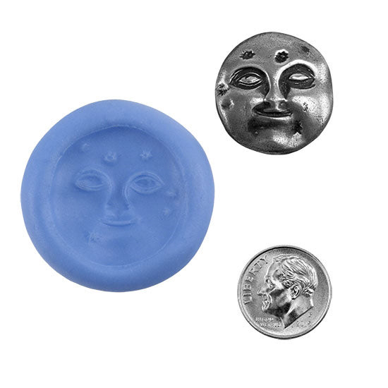 Ready Mold - Man in the Moon  Blue Ready Mold, Silver Sample with Dime