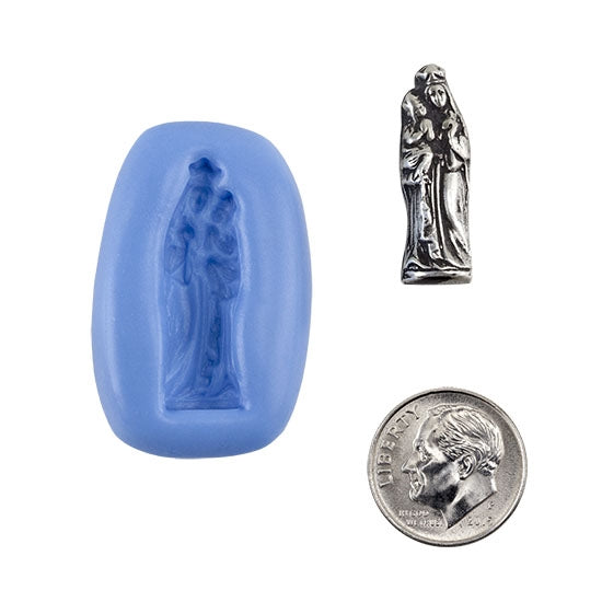 Ready Mold - Madonna and Child  Blue Ready Mold, Silver Sample with Dime