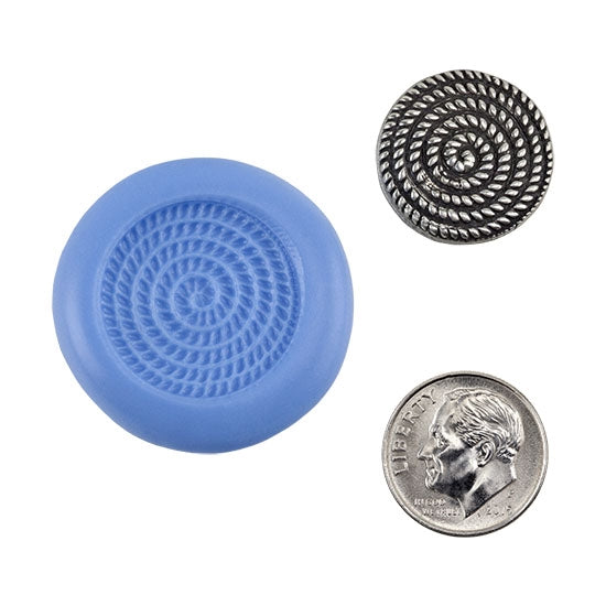 Ready Mold - Hypnotic Spiral  Blue Ready Mold, Silver Sample with Dime