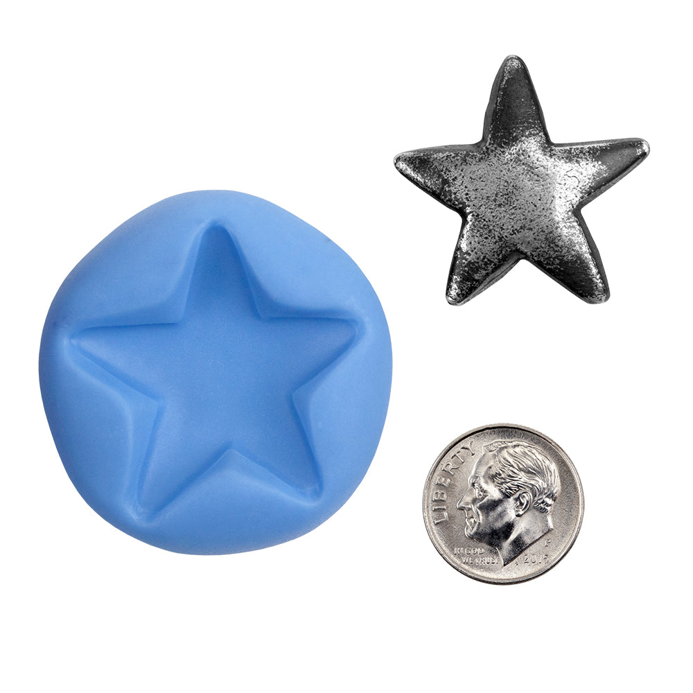 Ready Mold - Large Star  Blue Ready Mold, Silver Sample with Dime