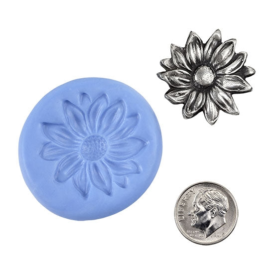 Ready Mold - English Daisy  Blue Ready Mold, Silver Sample with Dime