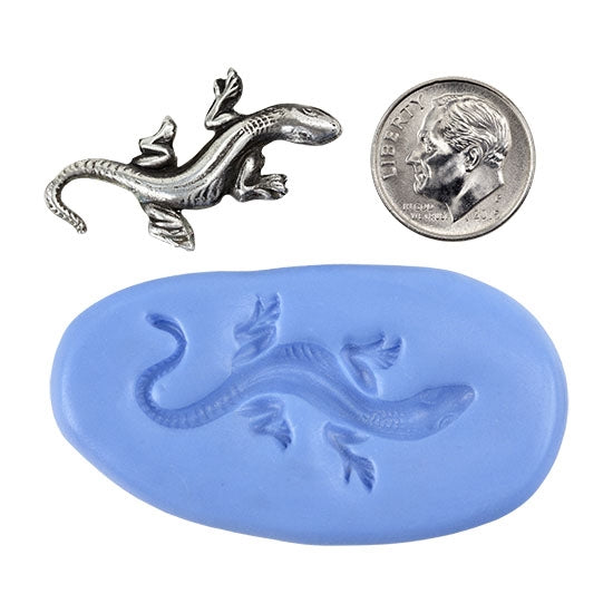 Ready Mold - Salamander  Blue Ready Mold, Silver Sample with Dime