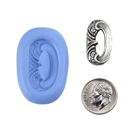 Ready Mold - Fancy Buckle  Blue Ready Mold, Silver Sample with Dime