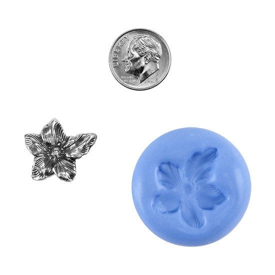 Ready Mold - Five Petals  Blue Ready Mold, Silver Sample with Dime