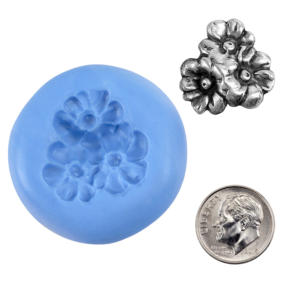 Ready Mold - Floral Trio  Blue Ready Mold, Silver Sample with Dime