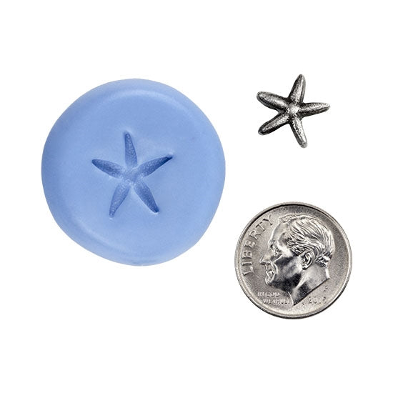 Ready Mold - Tiny Starfish  Blue Ready Mold, Silver Sample with Dime