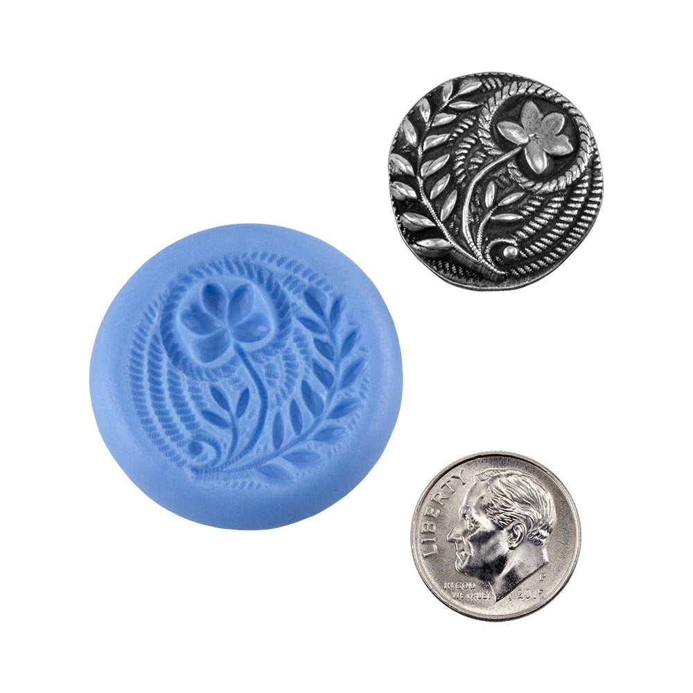 Ready Mold - Fronds and Flowers  Blue Ready Mold, Silver Sample with Dime