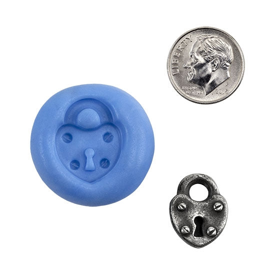 Ready Mold - Locket  Blue Ready Mold, Silver Sample with Dime