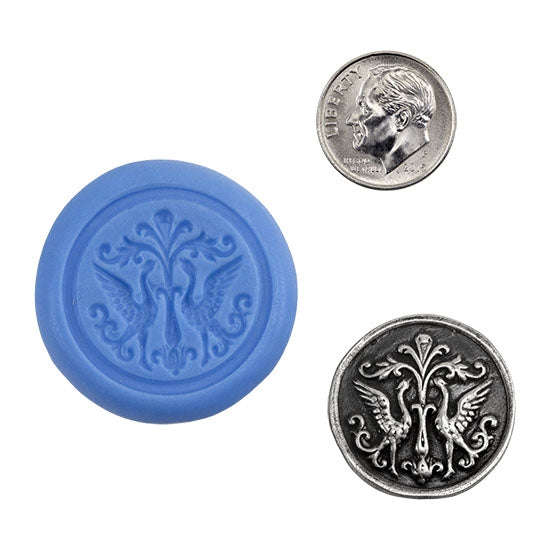 Ready Mold - Elegant Cranes  Blue Ready Mold, Silver Sample with Dime