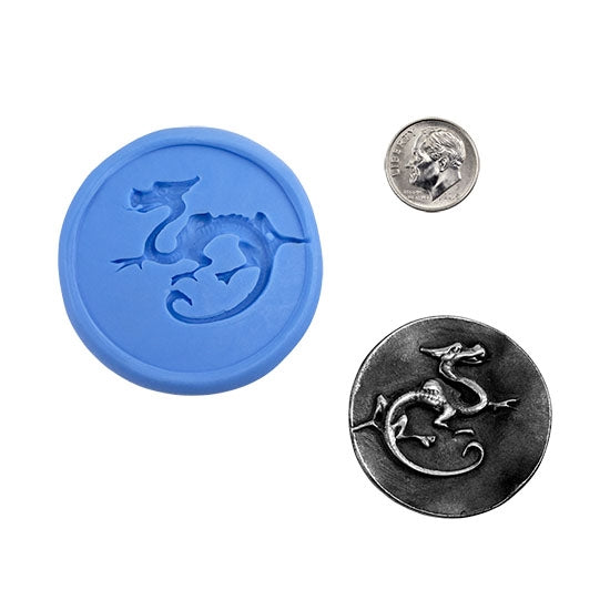 Ready Mold - Fearsome Dragon  Blue Ready Mold, Silver Sample with Dime