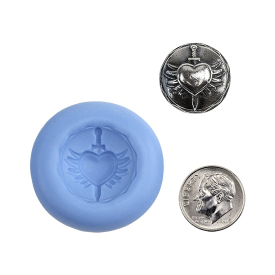 Ready Mold - Sacred Heart  Blue Ready Mold, Silver Sample with Dime