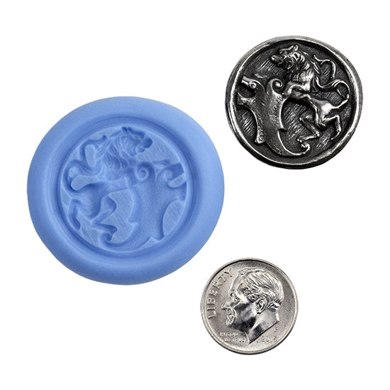 Ready Mold - Coat of Arms  Blue Ready Mold, Silver Sample with Dime