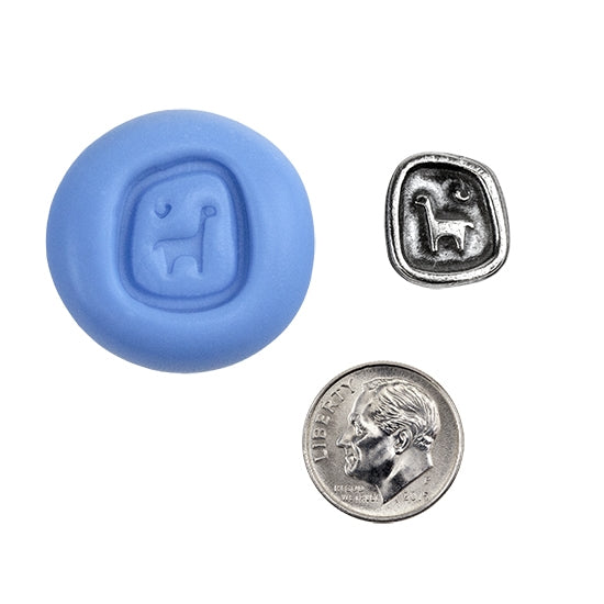 Ready Mold - Little Llama  Blue Ready Mold, Silver Sample with Dime