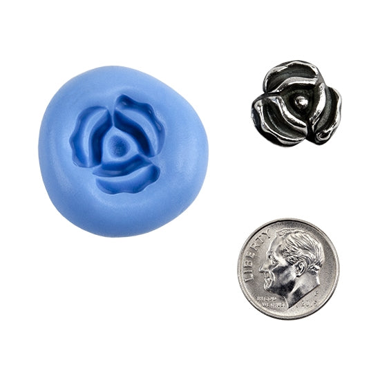 Ready Mold - Rose Bud  Blue Ready Mold, Silver Sample with Dime